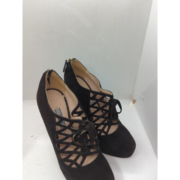 PRADA WOMEN'S Black Suede Cage Hidden Platform Pumps with Back Zipper Size 37 - Picture 2 of 10
